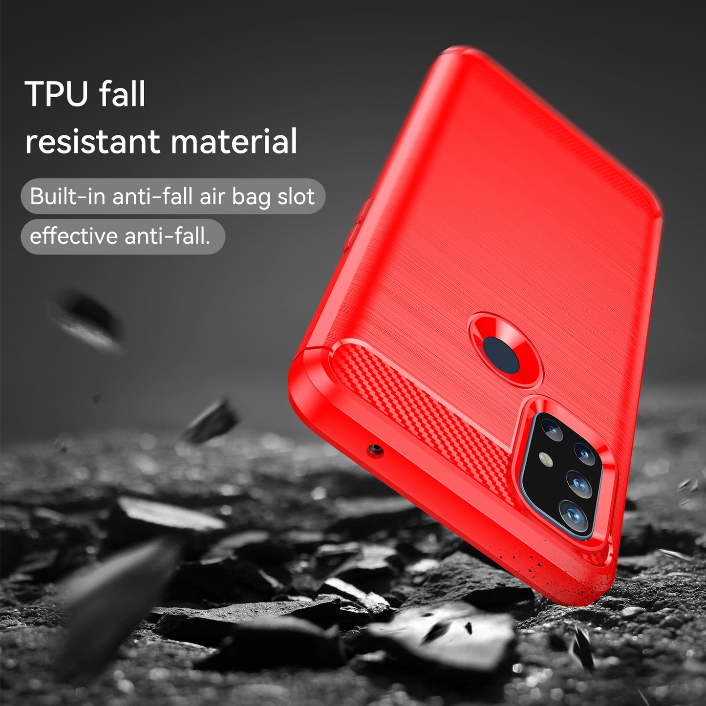 1.8mm Air Cushion Design TPU Case Stain Prevention Phone Cover with Carbon Fiber Texture Brushed Surface for OnePlus Nord N10 5G