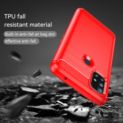 1.8mm Air Cushion Design TPU Case Stain Prevention Phone Cover with Carbon Fiber Texture Brushed Surface for OnePlus Nord N10 5G