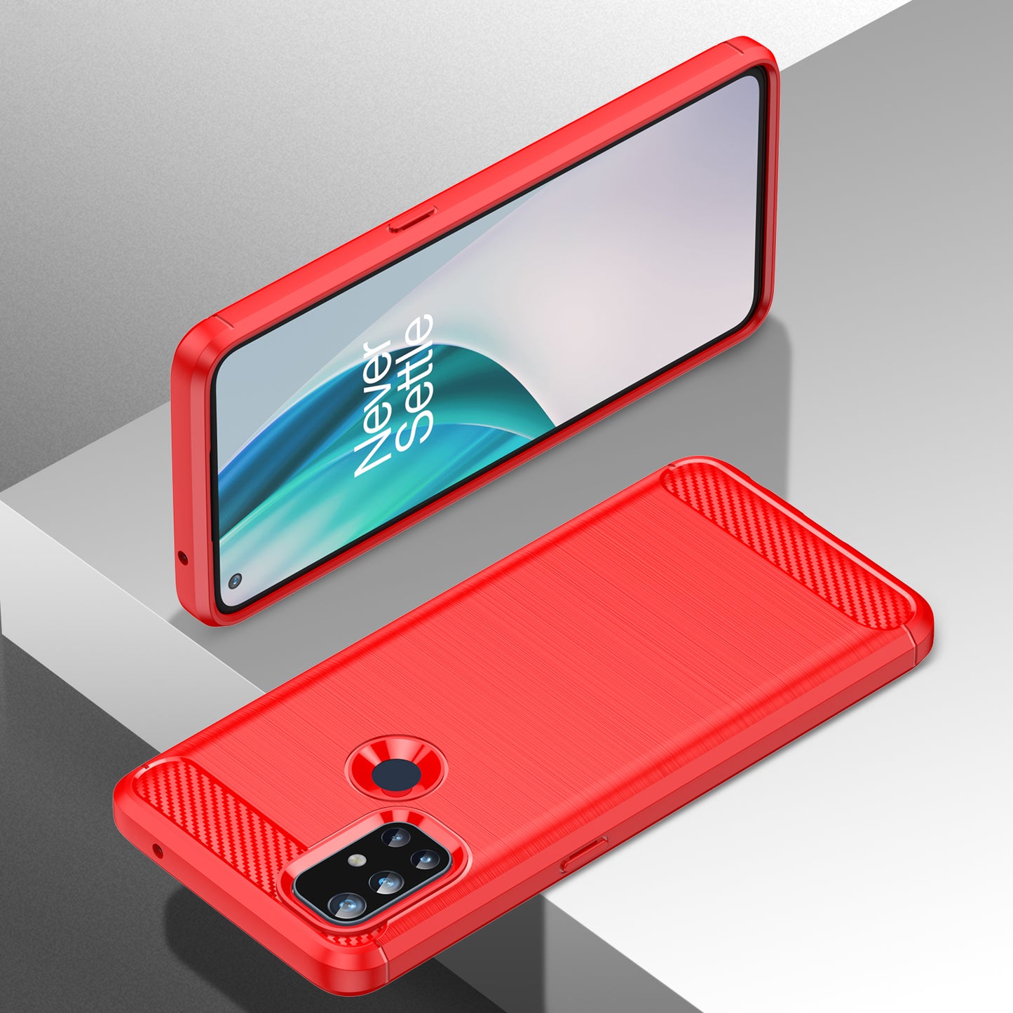 1.8mm Air Cushion Design TPU Case Stain Prevention Phone Cover with Carbon Fiber Texture Brushed Surface for OnePlus Nord N10 5G
