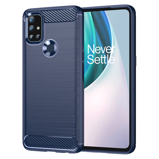 1.8mm Air Cushion Design TPU Case Stain Prevention Phone Cover with Carbon Fiber Texture Brushed Surface for OnePlus Nord N10 5G
