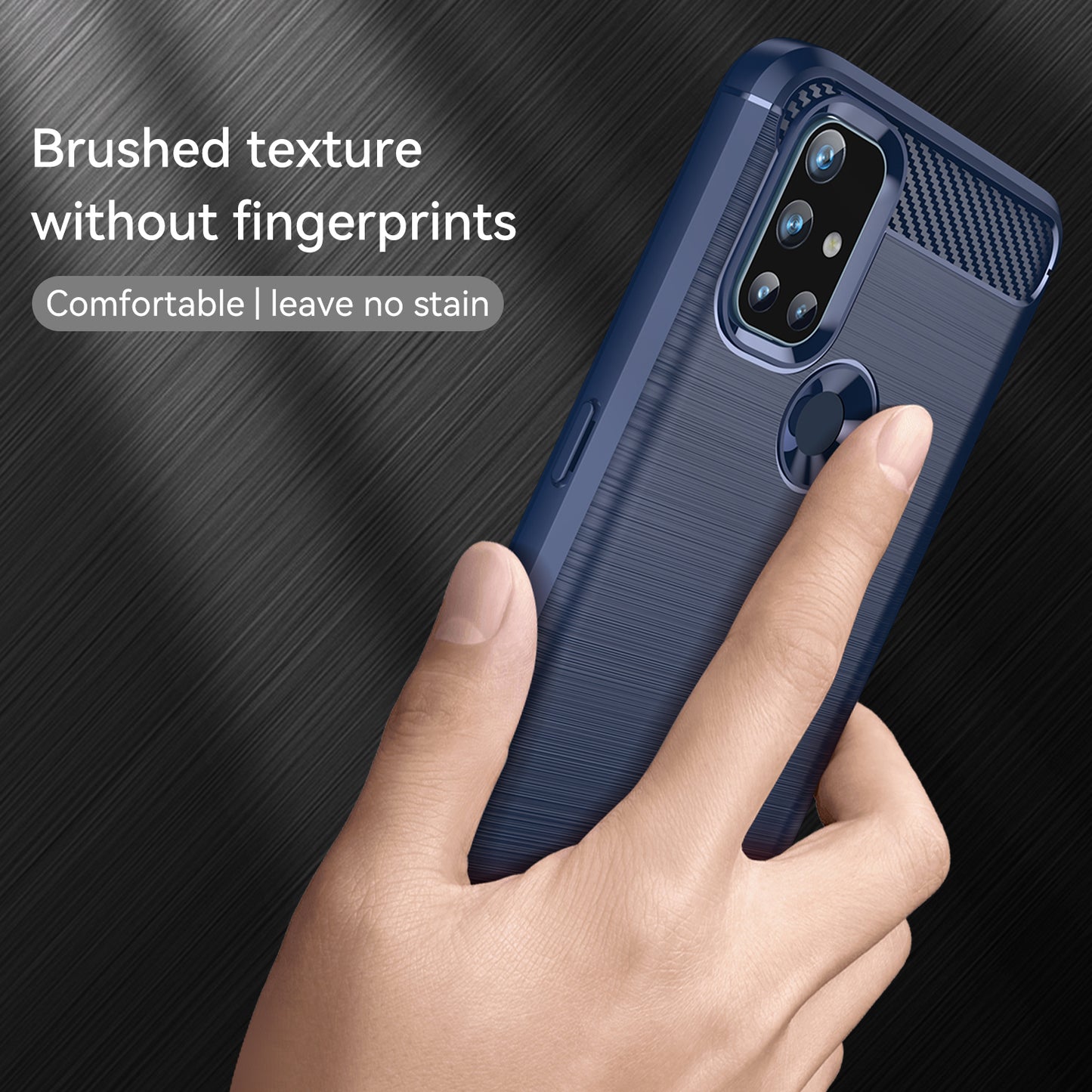 1.8mm Air Cushion Design TPU Case Stain Prevention Phone Cover with Carbon Fiber Texture Brushed Surface for OnePlus Nord N10 5G