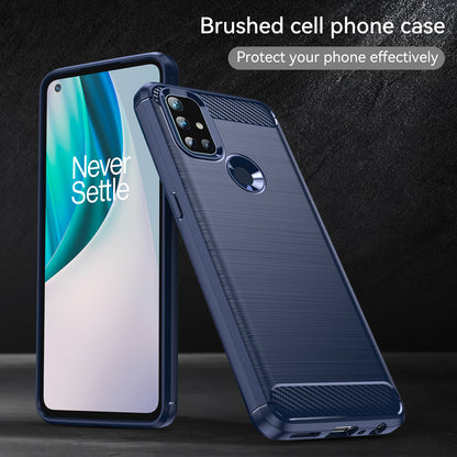 1.8mm Air Cushion Design TPU Case Stain Prevention Phone Cover with Carbon Fiber Texture Brushed Surface for OnePlus Nord N10 5G