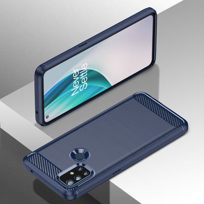 1.8mm Air Cushion Design TPU Case Stain Prevention Phone Cover with Carbon Fiber Texture Brushed Surface for OnePlus Nord N10 5G