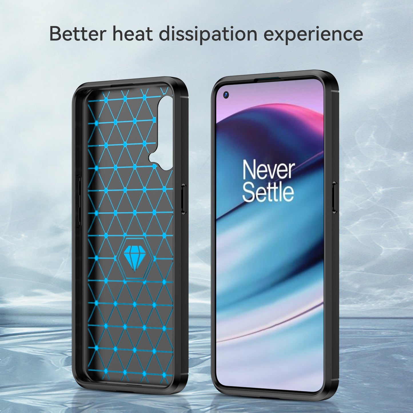1.8mm Air Cushion Design TPU Case Fingerprint-Free Brushed Surface Phone Cover with Carbon Fiber Texture for OnePlus Nord CE 5G