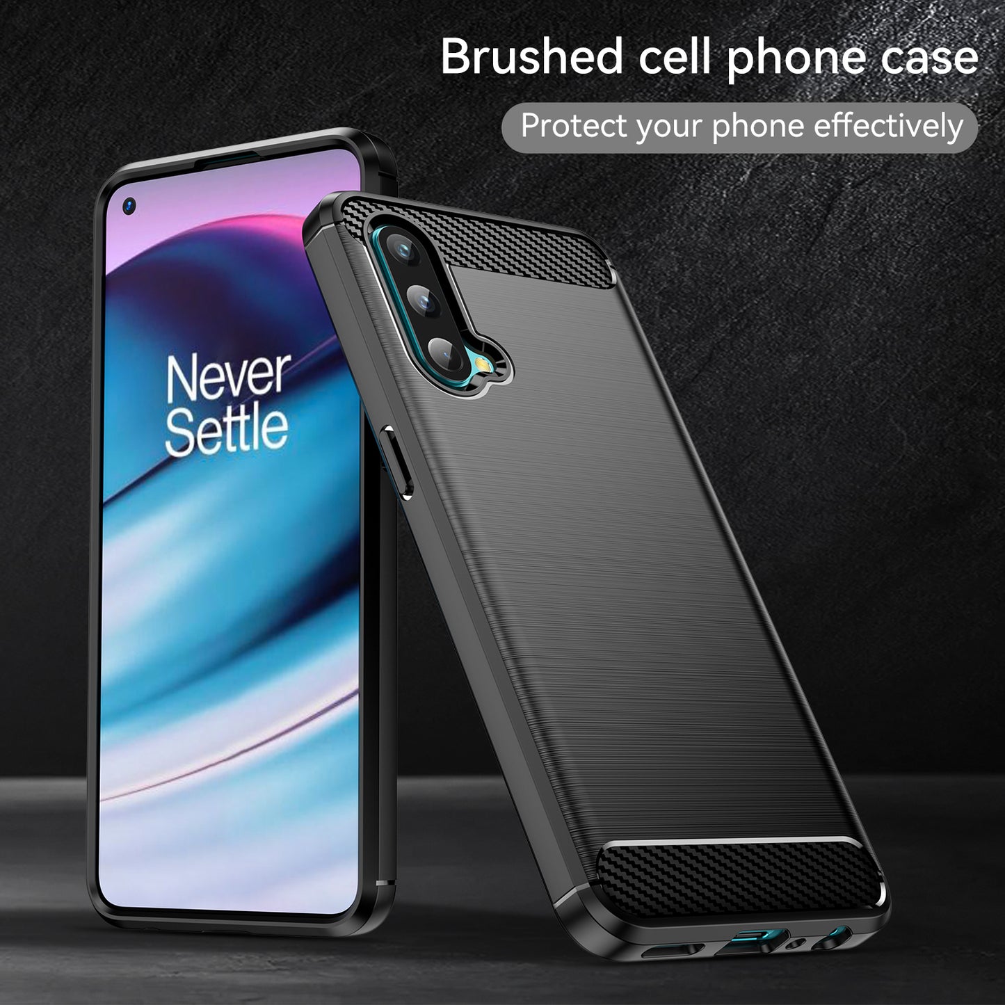 1.8mm Air Cushion Design TPU Case Fingerprint-Free Brushed Surface Phone Cover with Carbon Fiber Texture for OnePlus Nord CE 5G