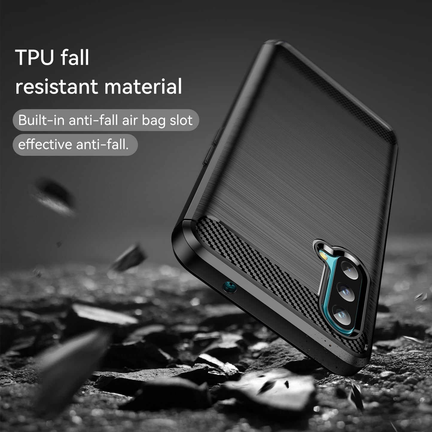 1.8mm Air Cushion Design TPU Case Fingerprint-Free Brushed Surface Phone Cover with Carbon Fiber Texture for OnePlus Nord CE 5G