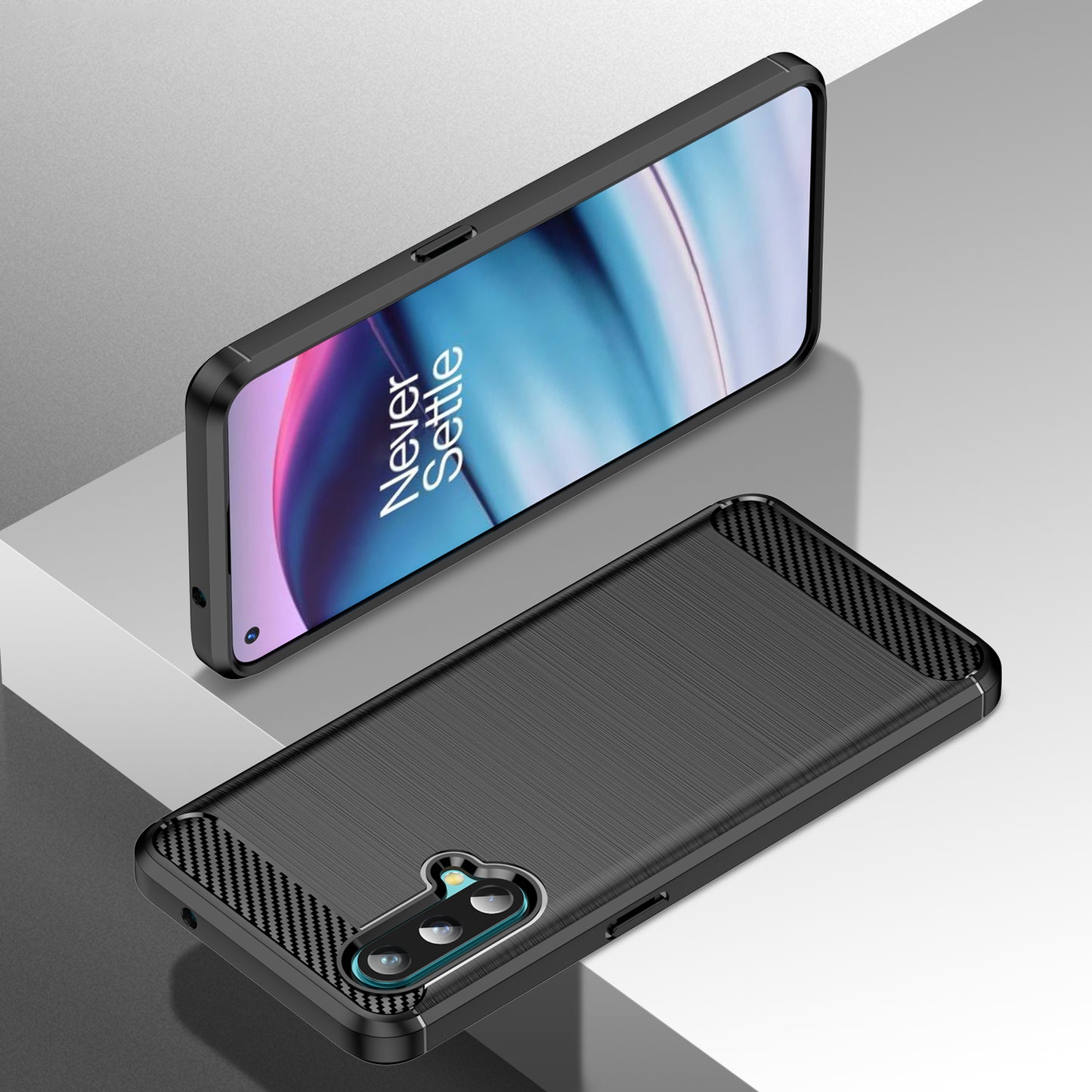 1.8mm Air Cushion Design TPU Case Fingerprint-Free Brushed Surface Phone Cover with Carbon Fiber Texture for OnePlus Nord CE 5G