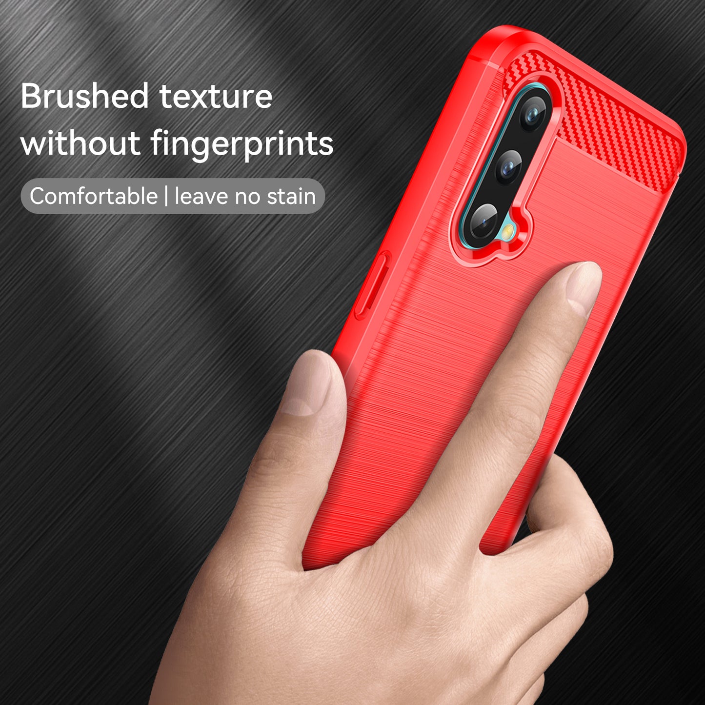 1.8mm Air Cushion Design TPU Case Fingerprint-Free Brushed Surface Phone Cover with Carbon Fiber Texture for OnePlus Nord CE 5G