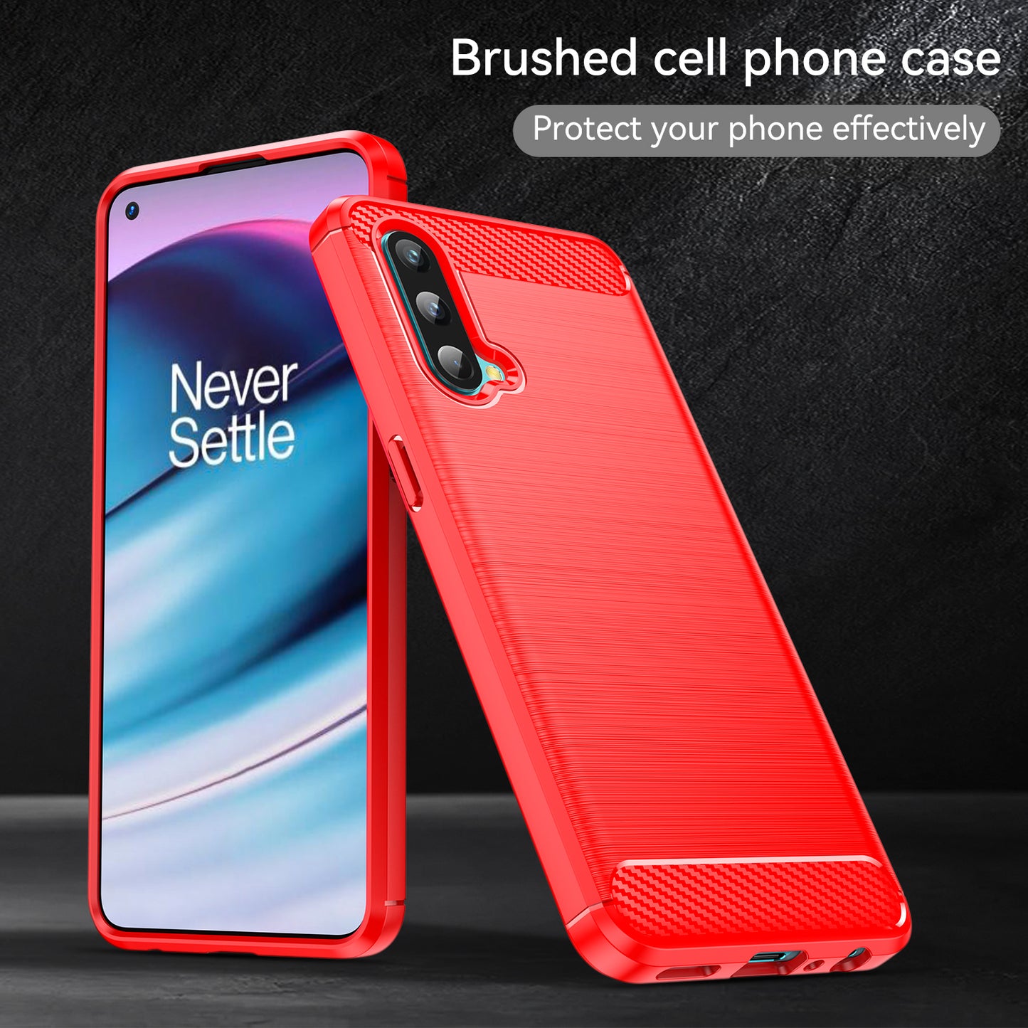 1.8mm Air Cushion Design TPU Case Fingerprint-Free Brushed Surface Phone Cover with Carbon Fiber Texture for OnePlus Nord CE 5G
