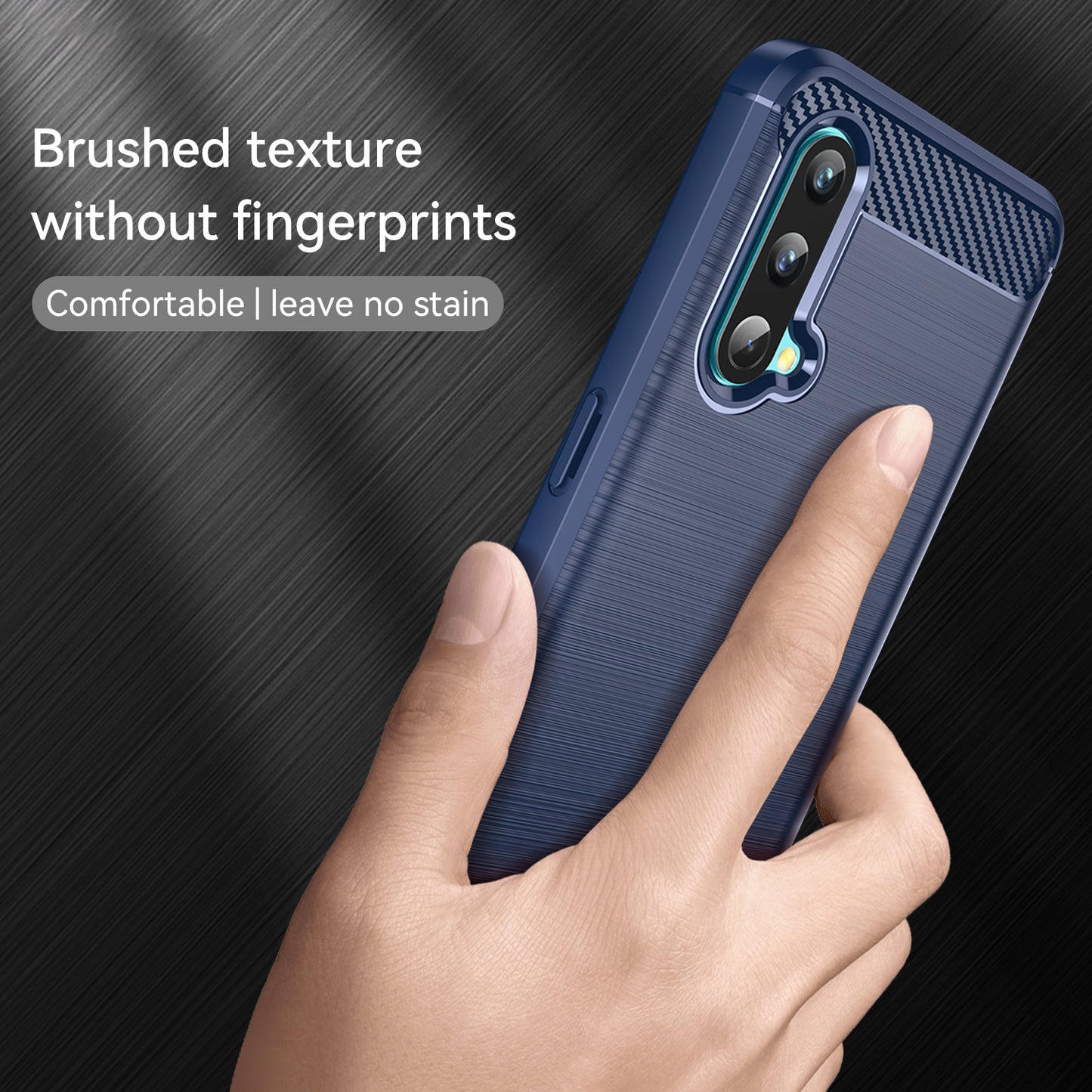 1.8mm Air Cushion Design TPU Case Fingerprint-Free Brushed Surface Phone Cover with Carbon Fiber Texture for OnePlus Nord CE 5G