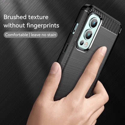 1.8mm Air Cushion TPU Case Brushed Surface Carbon Fiber Texture Phone Cover with Heat Dissipation Design for OnePlus Nord 2 5G