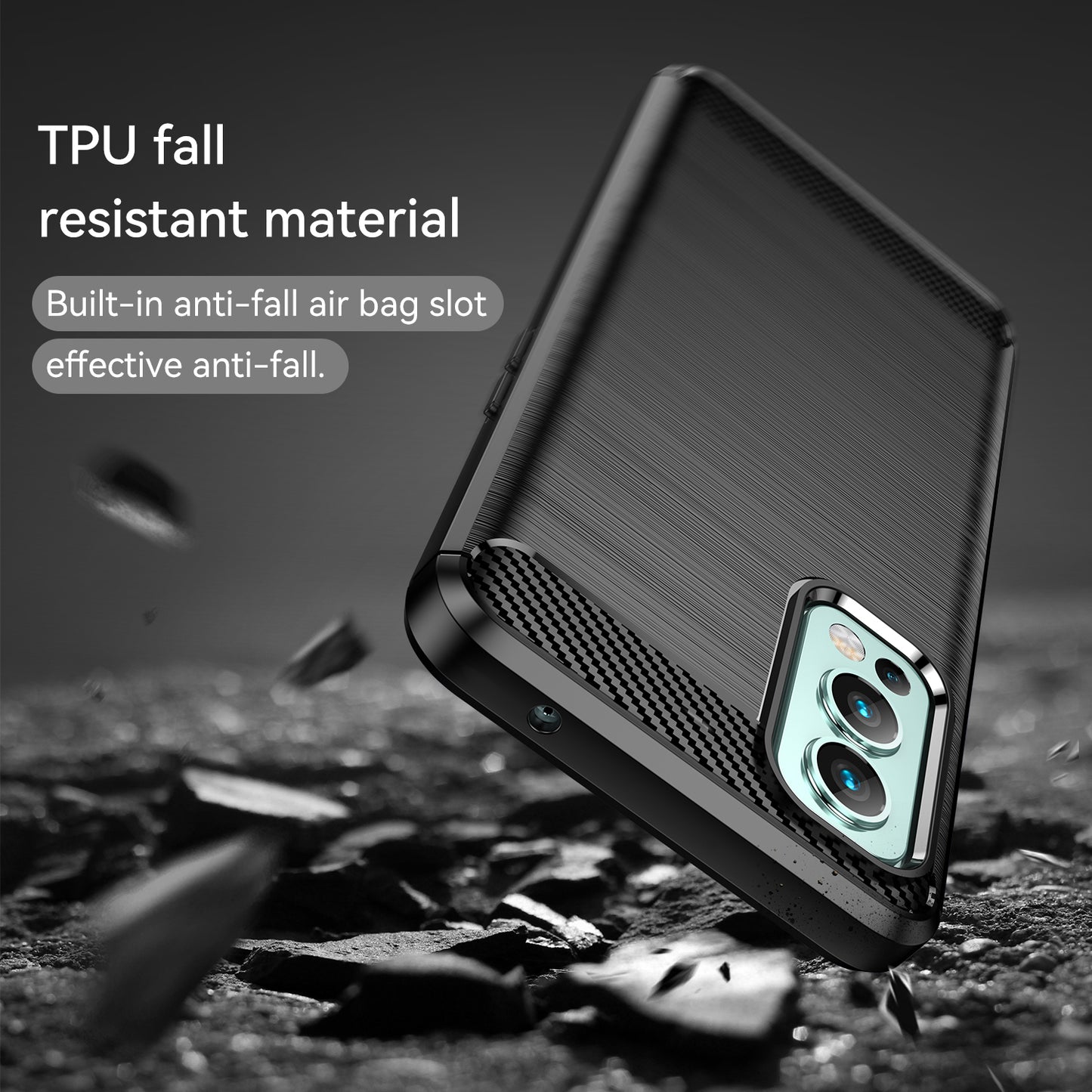 1.8mm Air Cushion TPU Case Brushed Surface Carbon Fiber Texture Phone Cover with Heat Dissipation Design for OnePlus Nord 2 5G