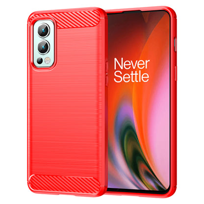 1.8mm Air Cushion TPU Case Brushed Surface Carbon Fiber Texture Phone Cover with Heat Dissipation Design for OnePlus Nord 2 5G