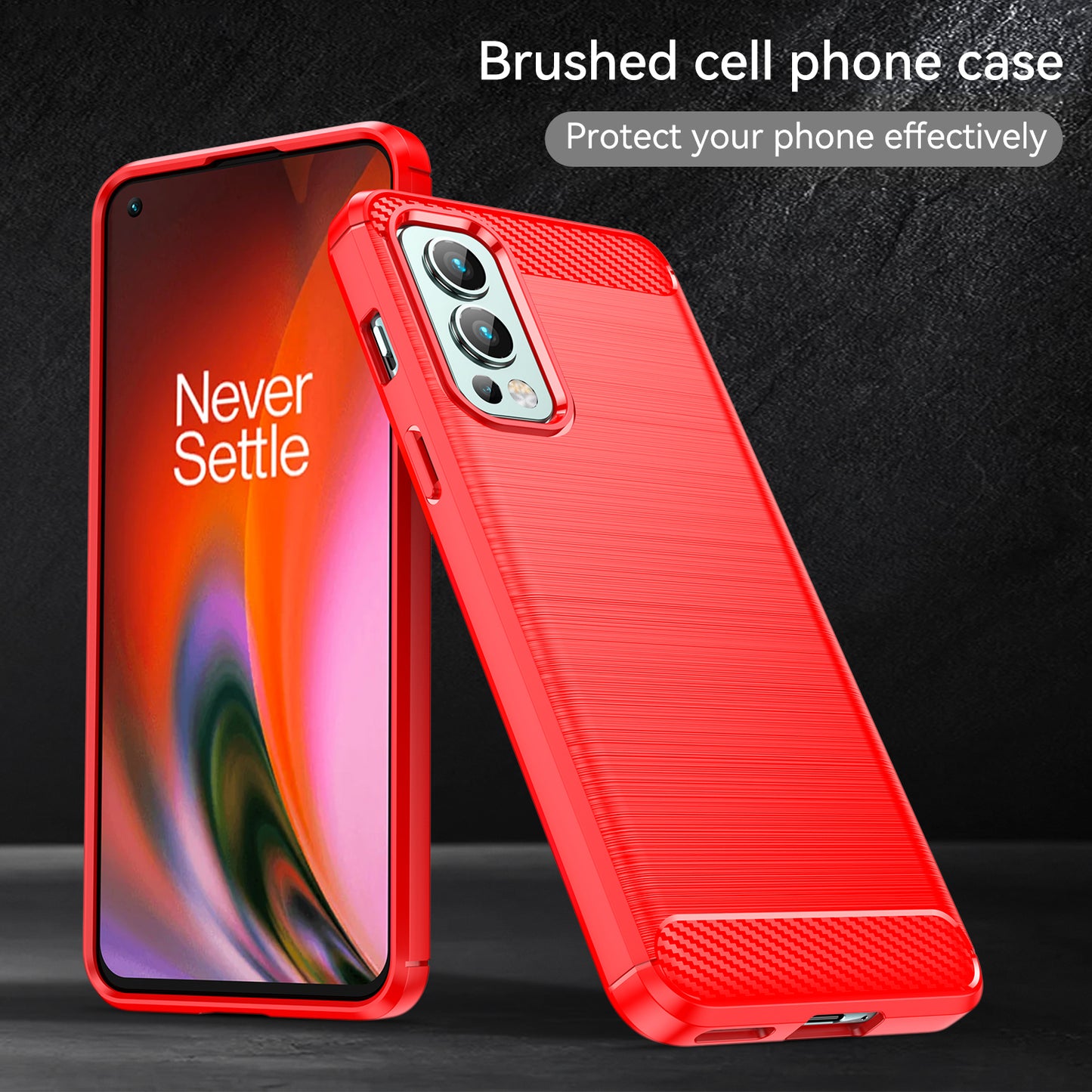 1.8mm Air Cushion TPU Case Brushed Surface Carbon Fiber Texture Phone Cover with Heat Dissipation Design for OnePlus Nord 2 5G