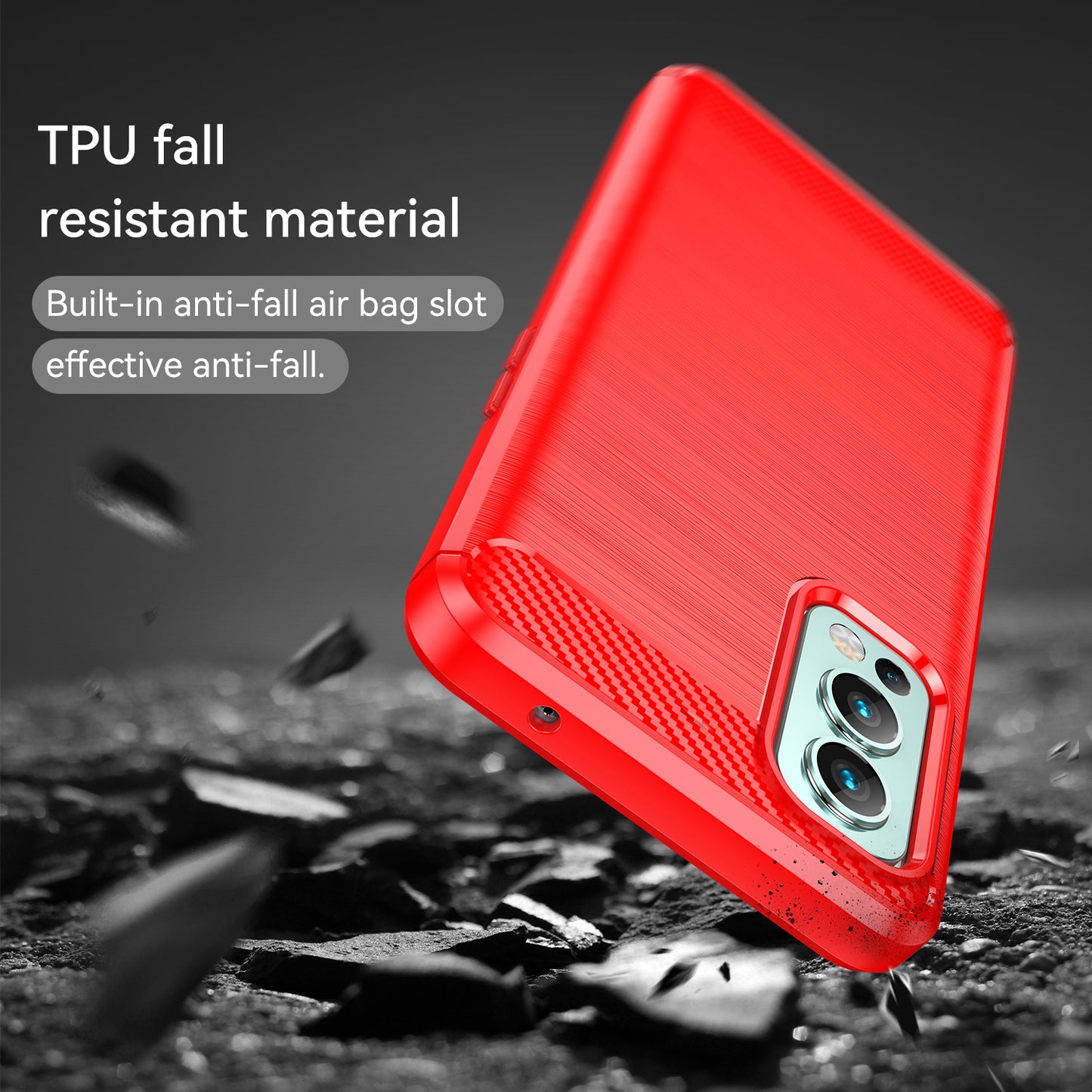 1.8mm Air Cushion TPU Case Brushed Surface Carbon Fiber Texture Phone Cover with Heat Dissipation Design for OnePlus Nord 2 5G