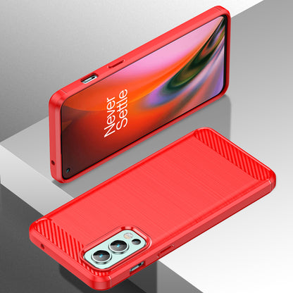1.8mm Air Cushion TPU Case Brushed Surface Carbon Fiber Texture Phone Cover with Heat Dissipation Design for OnePlus Nord 2 5G