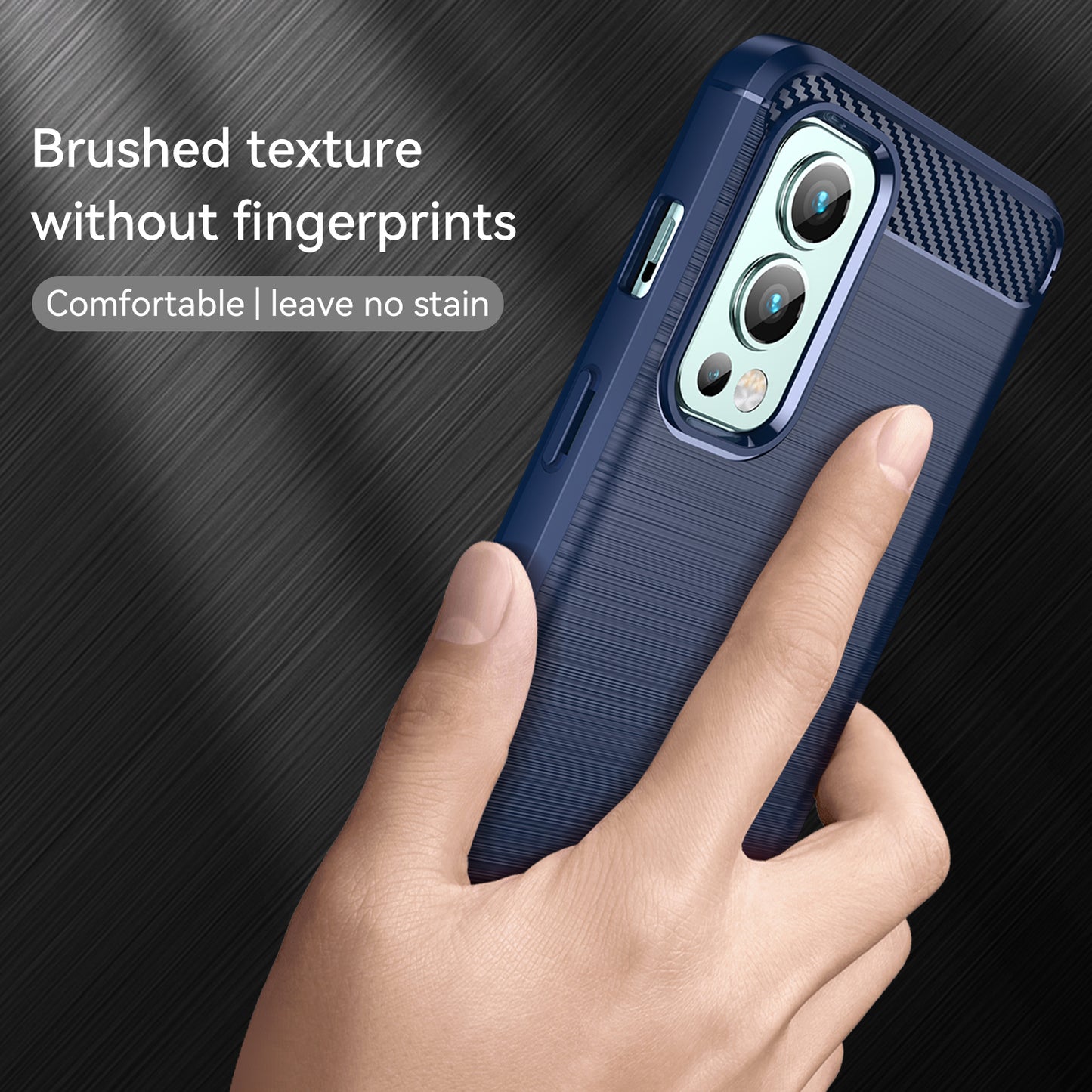 1.8mm Air Cushion TPU Case Brushed Surface Carbon Fiber Texture Phone Cover with Heat Dissipation Design for OnePlus Nord 2 5G