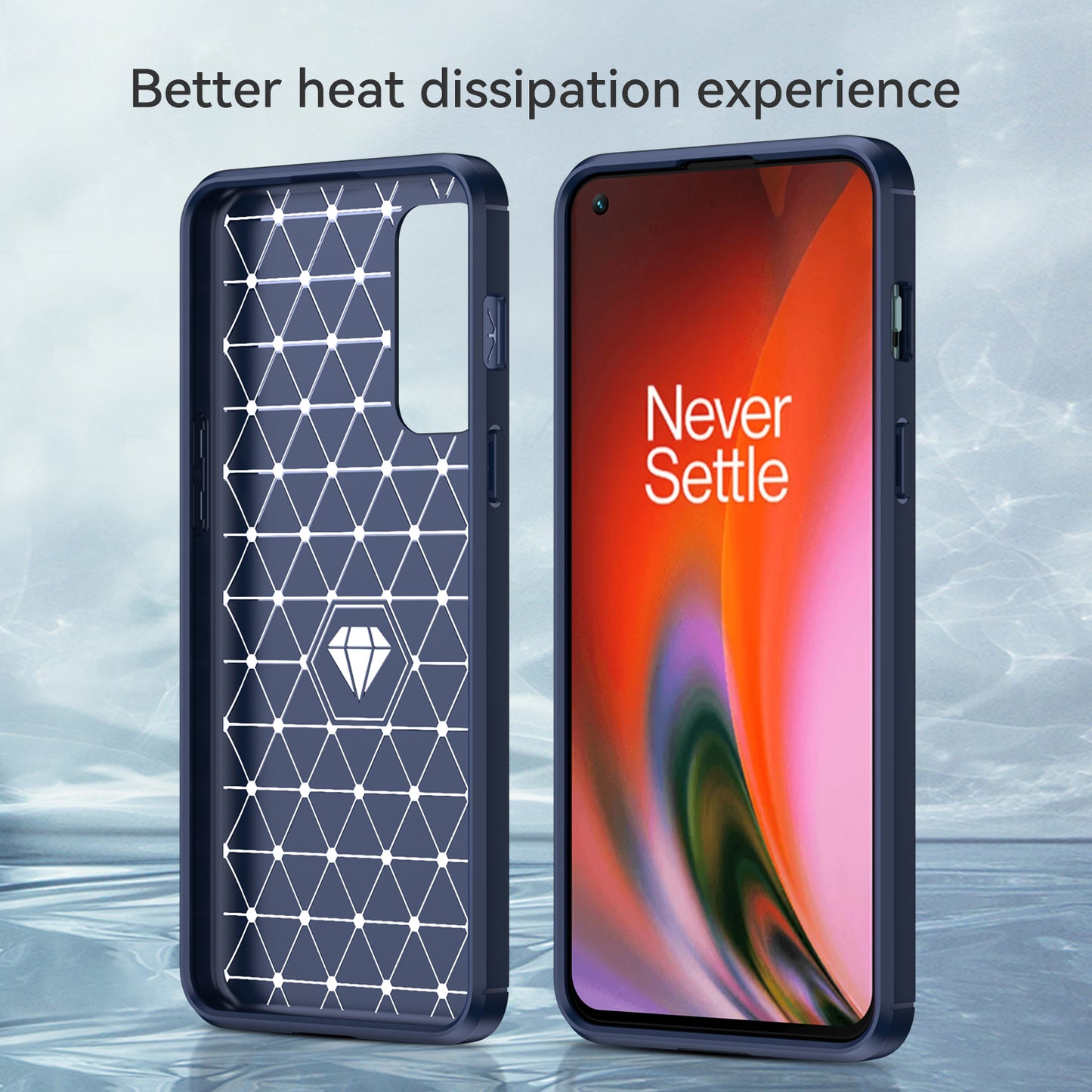 1.8mm Air Cushion TPU Case Brushed Surface Carbon Fiber Texture Phone Cover with Heat Dissipation Design for OnePlus Nord 2 5G