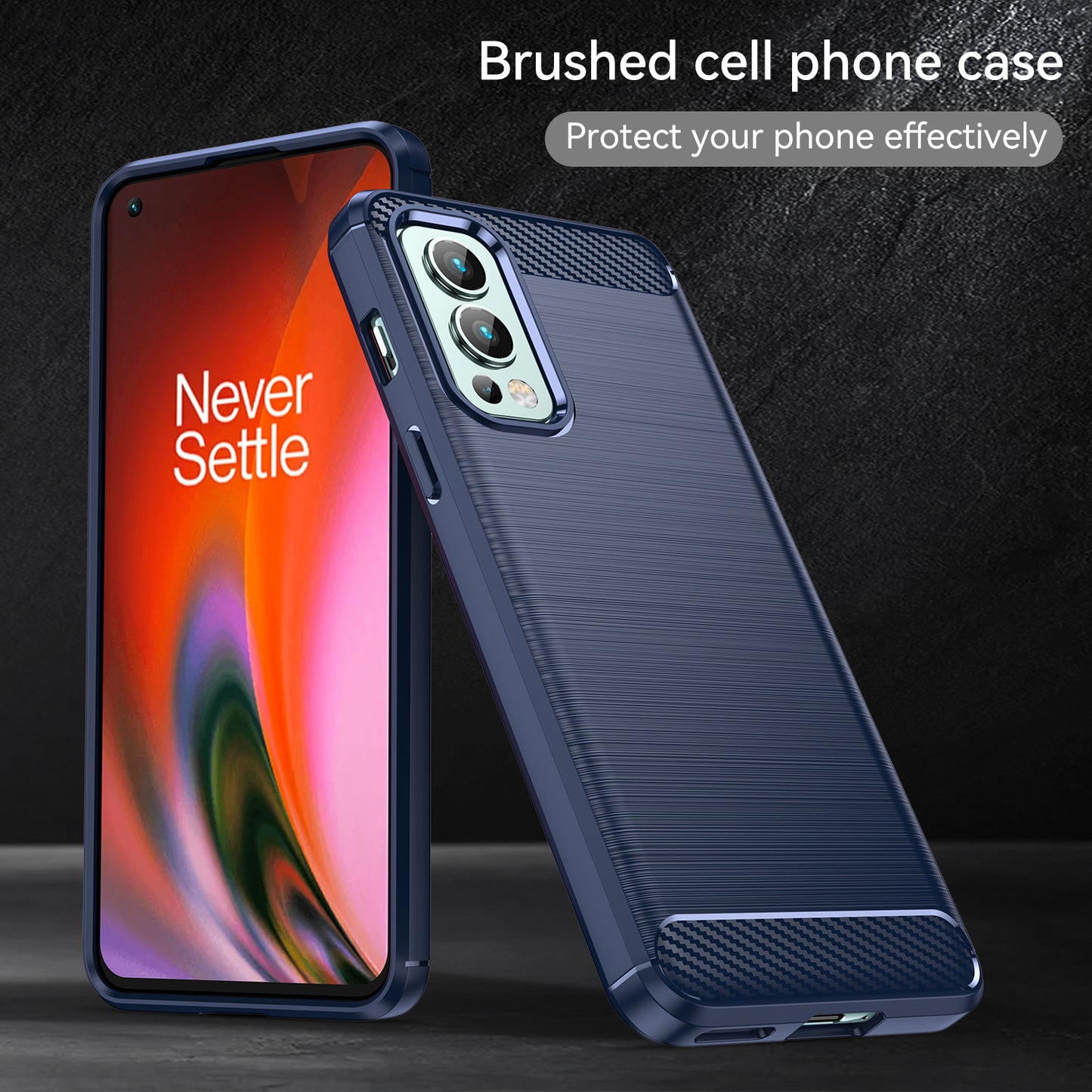 1.8mm Air Cushion TPU Case Brushed Surface Carbon Fiber Texture Phone Cover with Heat Dissipation Design for OnePlus Nord 2 5G