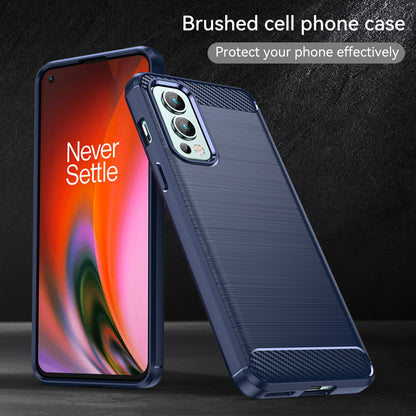 1.8mm Air Cushion TPU Case Brushed Surface Carbon Fiber Texture Phone Cover with Heat Dissipation Design for OnePlus Nord 2 5G