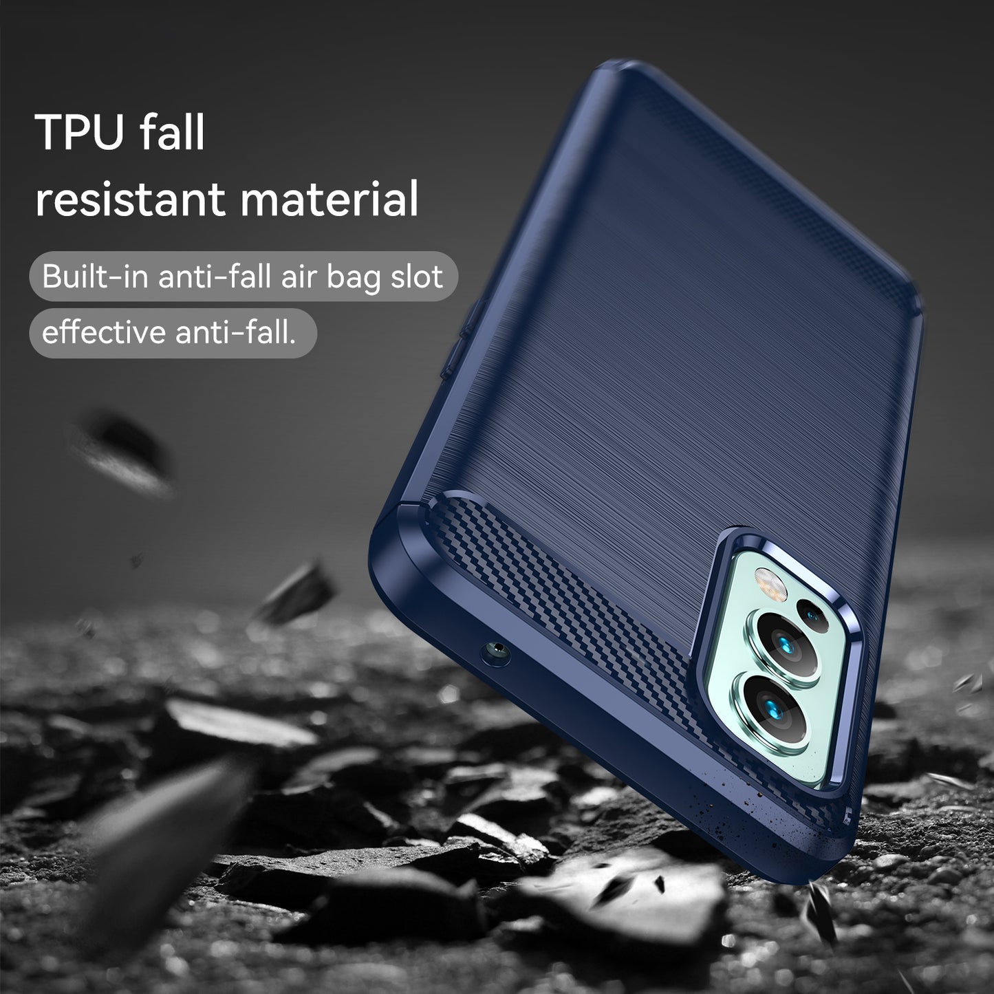 1.8mm Air Cushion TPU Case Brushed Surface Carbon Fiber Texture Phone Cover with Heat Dissipation Design for OnePlus Nord 2 5G