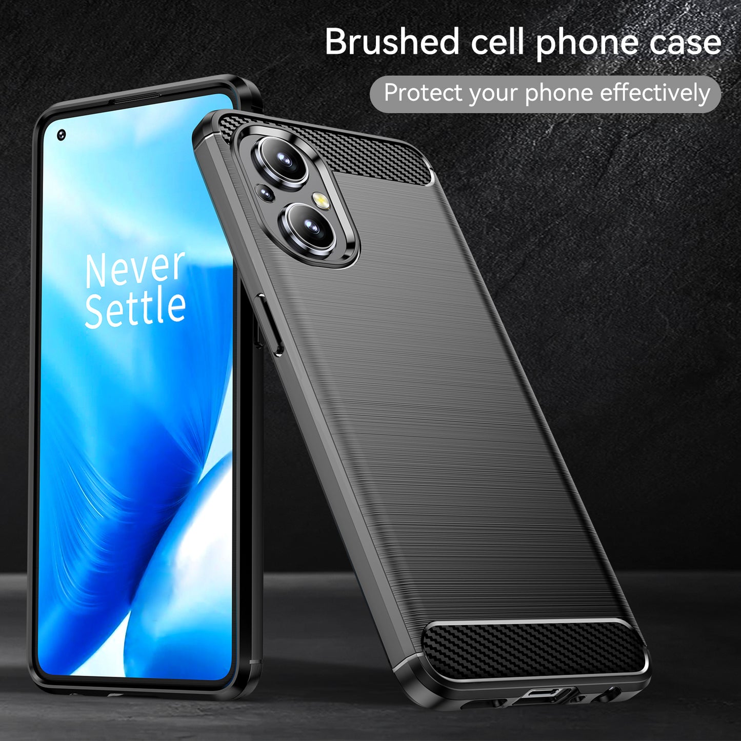 1.8mm Air Cushion TPU Case Brushed Surface Carbon Fiber Scratch-Resistant Texture Phone Cover with Heat Dissipation Design for OnePlus Nord N20 5G