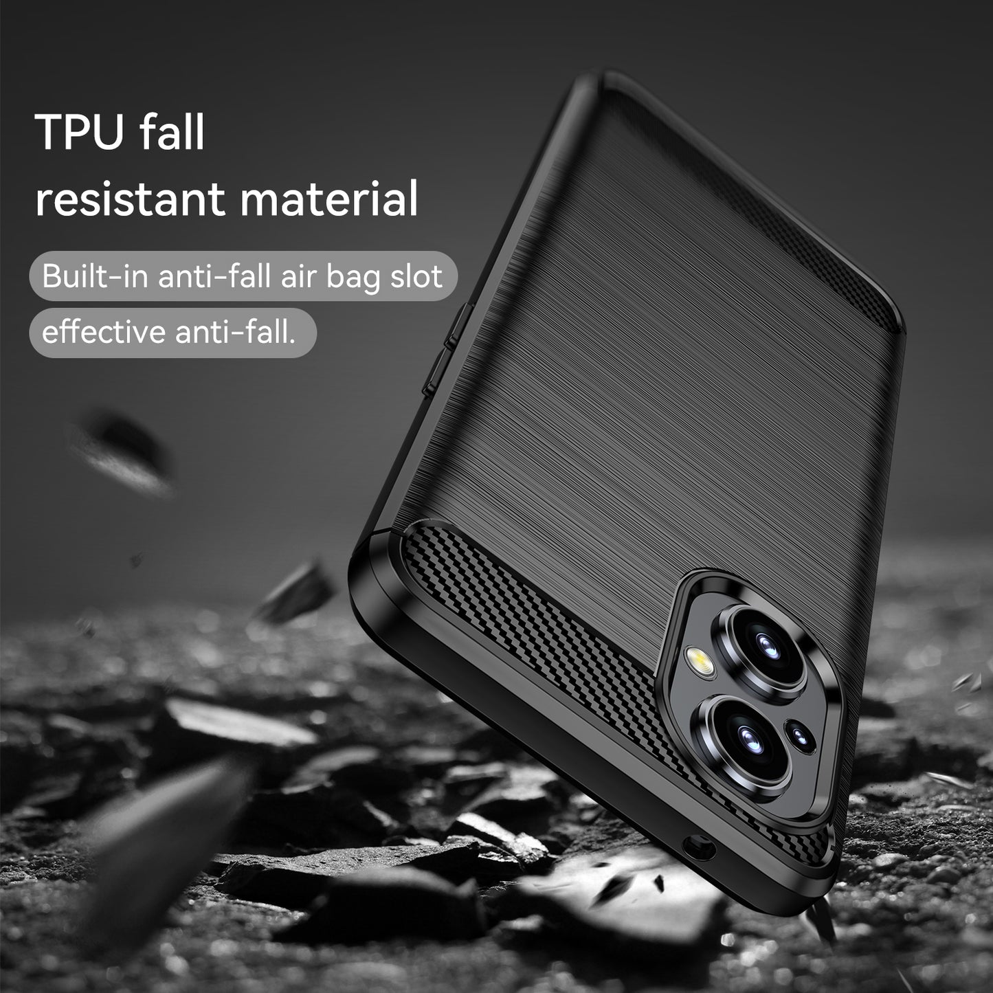 1.8mm Air Cushion TPU Case Brushed Surface Carbon Fiber Scratch-Resistant Texture Phone Cover with Heat Dissipation Design for OnePlus Nord N20 5G