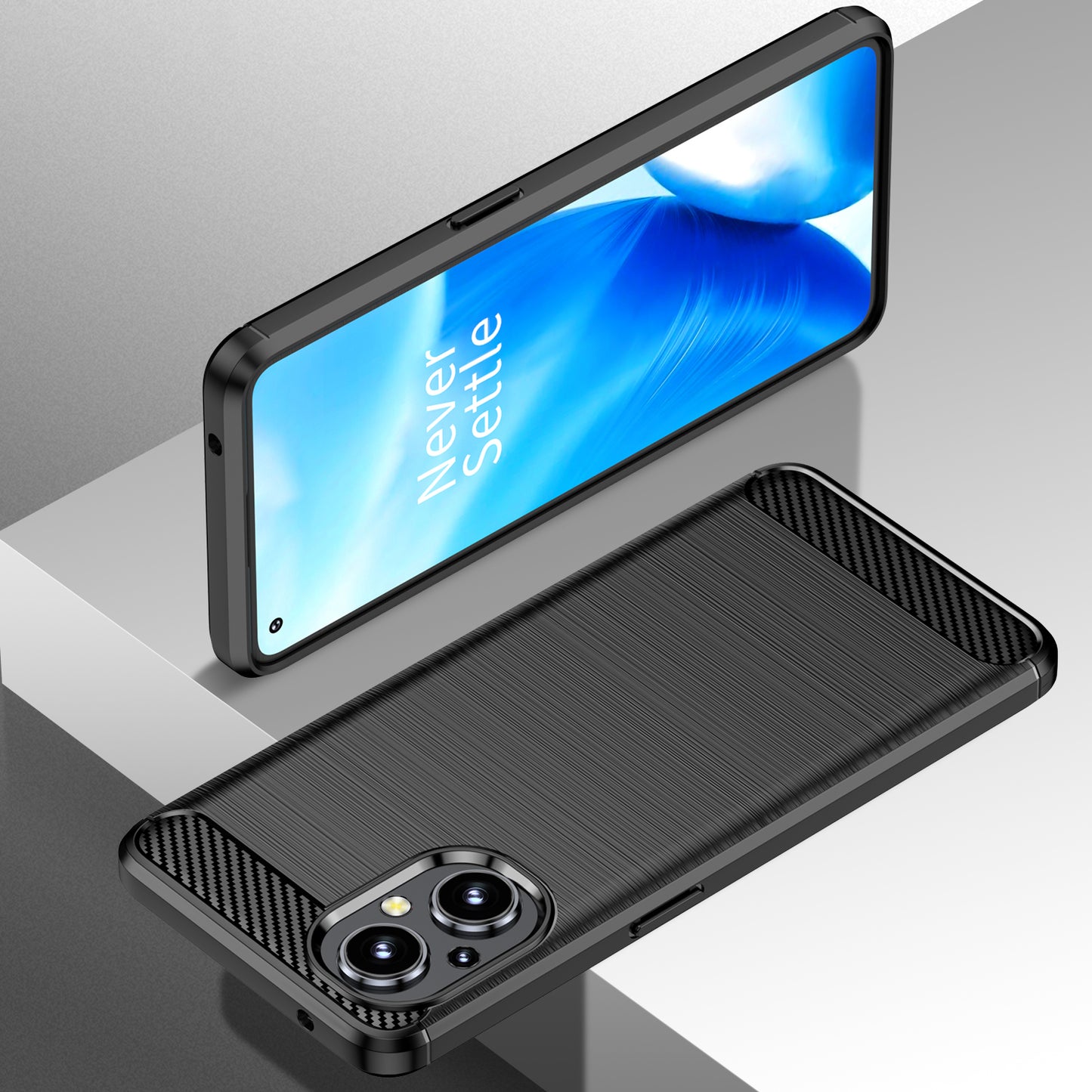 1.8mm Air Cushion TPU Case Brushed Surface Carbon Fiber Scratch-Resistant Texture Phone Cover with Heat Dissipation Design for OnePlus Nord N20 5G