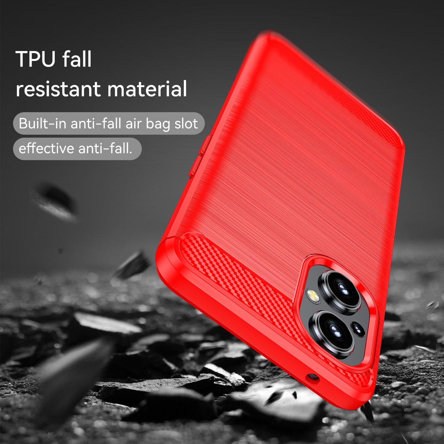 1.8mm Air Cushion TPU Case Brushed Surface Carbon Fiber Scratch-Resistant Texture Phone Cover with Heat Dissipation Design for OnePlus Nord N20 5G