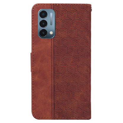For OnePlus Nord N200 5G Imprinted Geometry Pattern PU Leather Magnetic Protection Cover Folding Stand Wallet Flip Folio Case with Strap