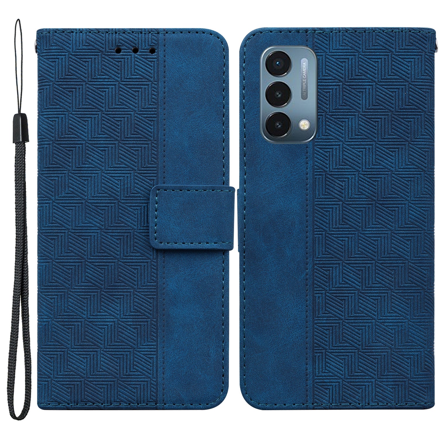 For OnePlus Nord N200 5G Imprinted Geometry Pattern PU Leather Magnetic Protection Cover Folding Stand Wallet Flip Folio Case with Strap