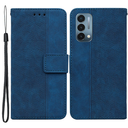 For OnePlus Nord N200 5G Imprinted Geometry Pattern PU Leather Magnetic Protection Cover Folding Stand Wallet Flip Folio Case with Strap