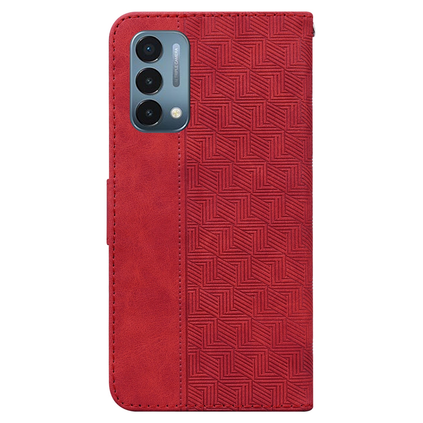 For OnePlus Nord N200 5G Imprinted Geometry Pattern PU Leather Magnetic Protection Cover Folding Stand Wallet Flip Folio Case with Strap