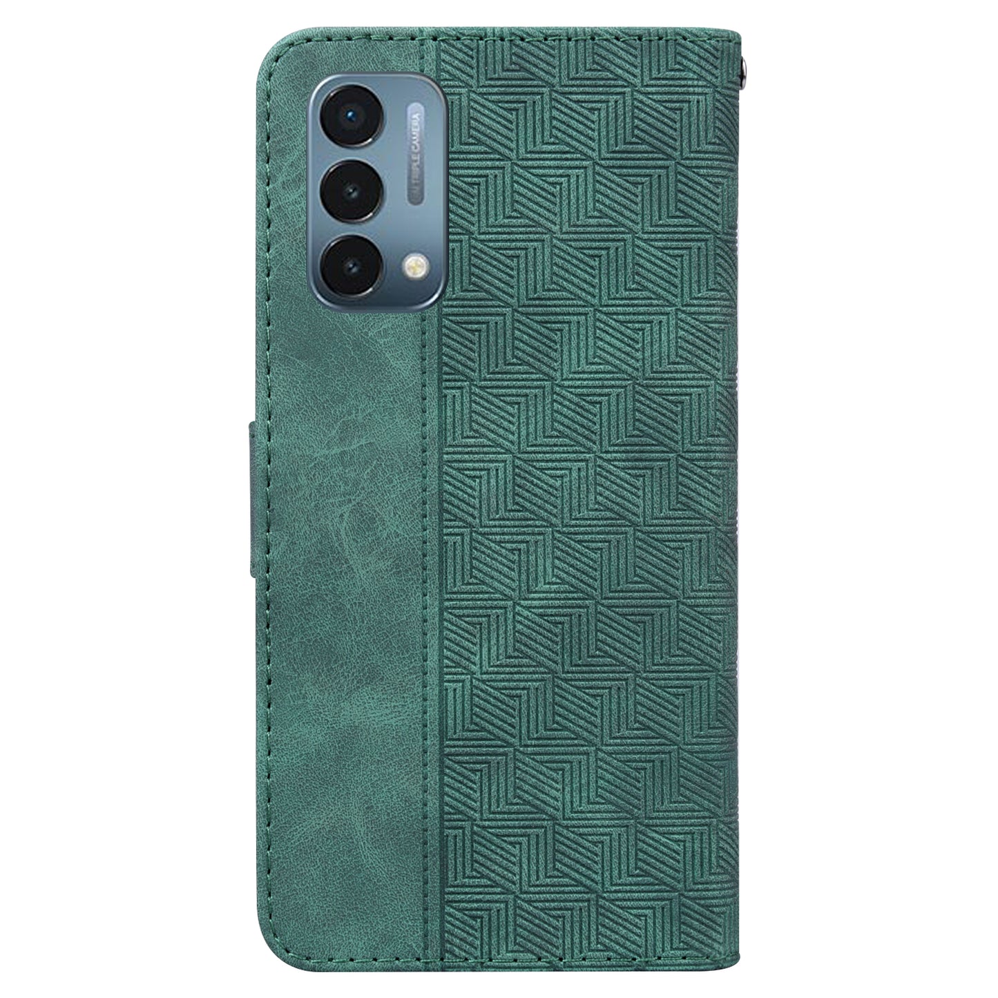 For OnePlus Nord N200 5G Imprinted Geometry Pattern PU Leather Magnetic Protection Cover Folding Stand Wallet Flip Folio Case with Strap