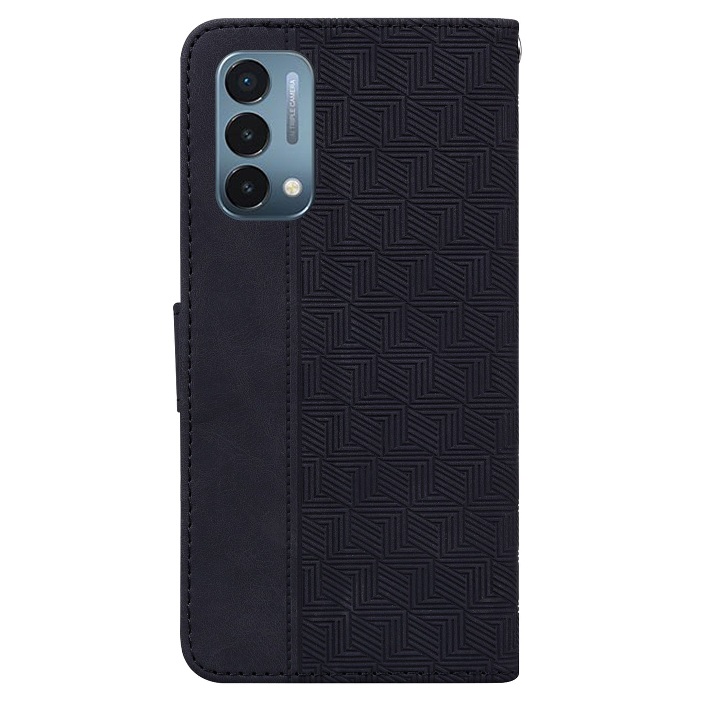 For OnePlus Nord N200 5G Imprinted Geometry Pattern PU Leather Magnetic Protection Cover Folding Stand Wallet Flip Folio Case with Strap