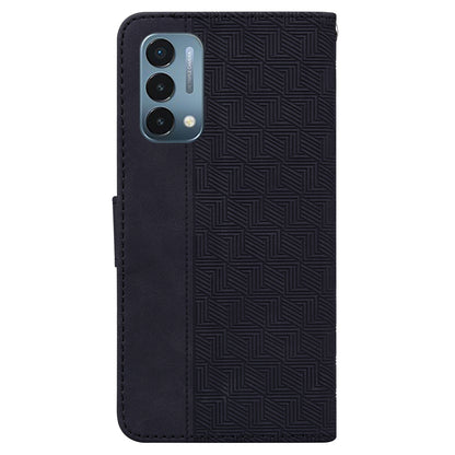 For OnePlus Nord N200 5G Imprinted Geometry Pattern PU Leather Magnetic Protection Cover Folding Stand Wallet Flip Folio Case with Strap