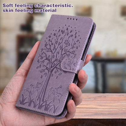 For OnePlus 10 Pro 5G Deer Tree Pattern Imprinted PU Leather Magnetic Flip Cover Stand Wallet Full-Body Protective Case