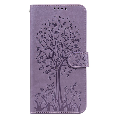 For OnePlus 10 Pro 5G Deer Tree Pattern Imprinted PU Leather Magnetic Flip Cover Stand Wallet Full-Body Protective Case