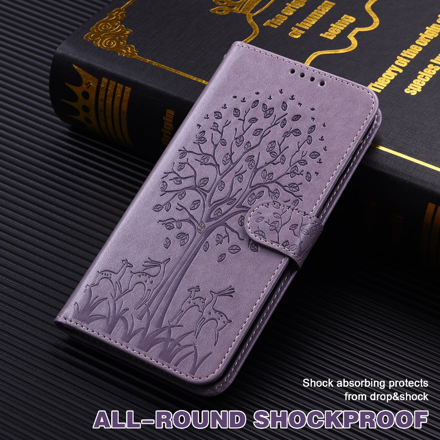 For OnePlus 10 Pro 5G Deer Tree Pattern Imprinted PU Leather Magnetic Flip Cover Stand Wallet Full-Body Protective Case