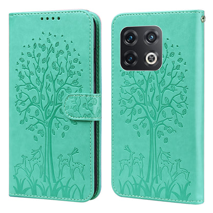 For OnePlus 10 Pro 5G Deer Tree Pattern Imprinted PU Leather Magnetic Flip Cover Stand Wallet Full-Body Protective Case
