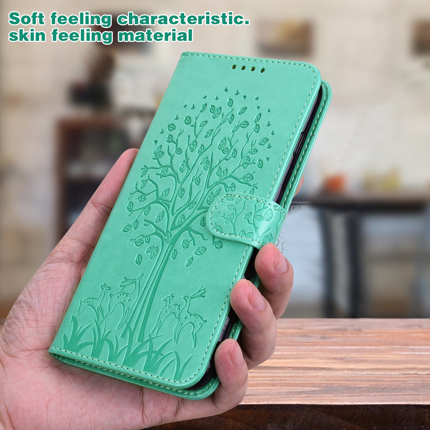 For OnePlus 10 Pro 5G Deer Tree Pattern Imprinted PU Leather Magnetic Flip Cover Stand Wallet Full-Body Protective Case