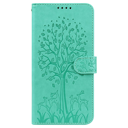 For OnePlus 10 Pro 5G Deer Tree Pattern Imprinted PU Leather Magnetic Flip Cover Stand Wallet Full-Body Protective Case