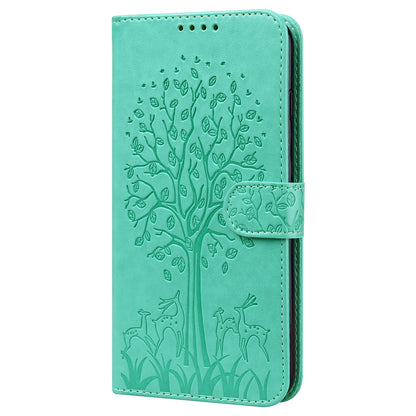 For OnePlus 10 Pro 5G Deer Tree Pattern Imprinted PU Leather Magnetic Flip Cover Stand Wallet Full-Body Protective Case