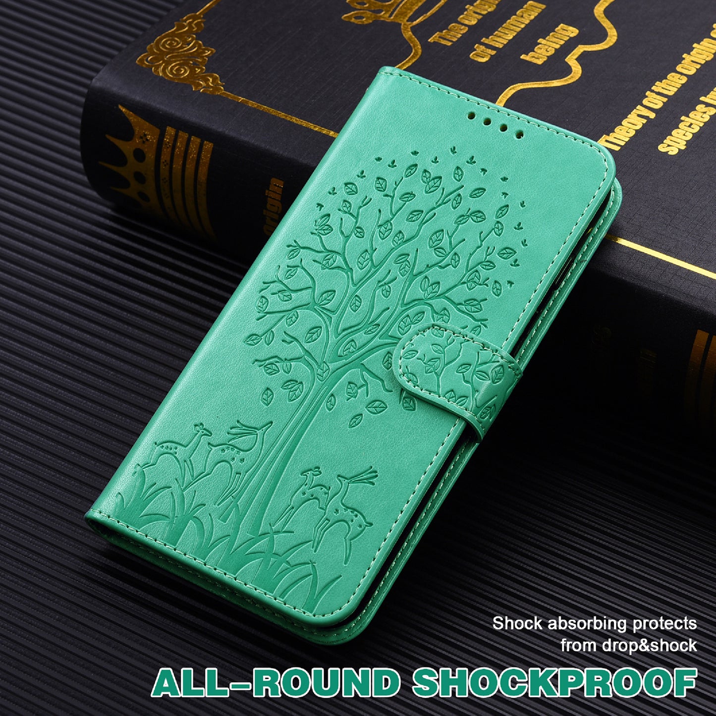 For OnePlus 10 Pro 5G Deer Tree Pattern Imprinted PU Leather Magnetic Flip Cover Stand Wallet Full-Body Protective Case