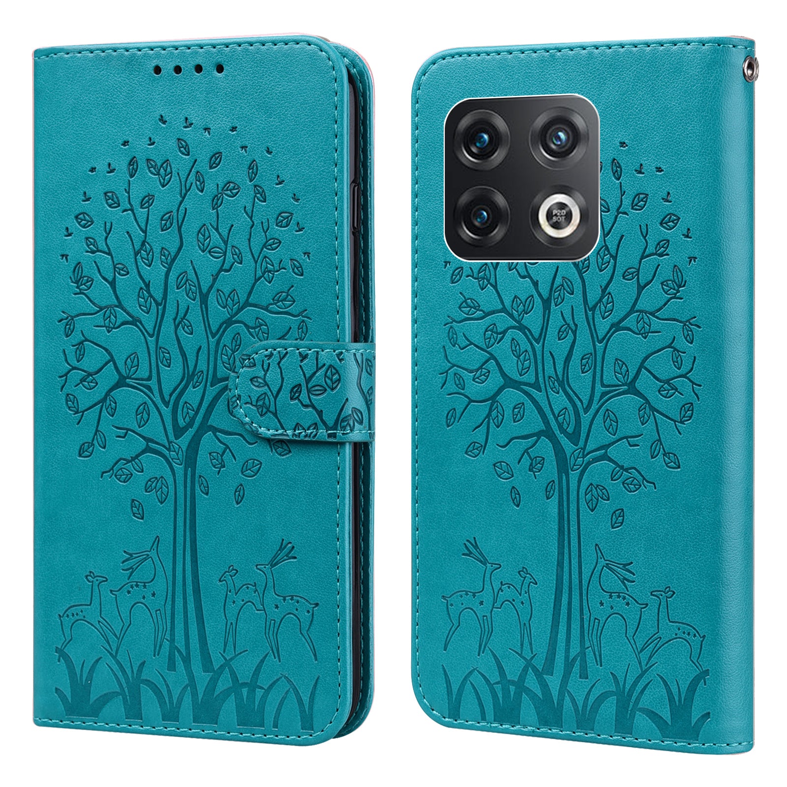 For OnePlus 10 Pro 5G Deer Tree Pattern Imprinted PU Leather Magnetic Flip Cover Stand Wallet Full-Body Protective Case