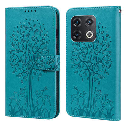 For OnePlus 10 Pro 5G Deer Tree Pattern Imprinted PU Leather Magnetic Flip Cover Stand Wallet Full-Body Protective Case