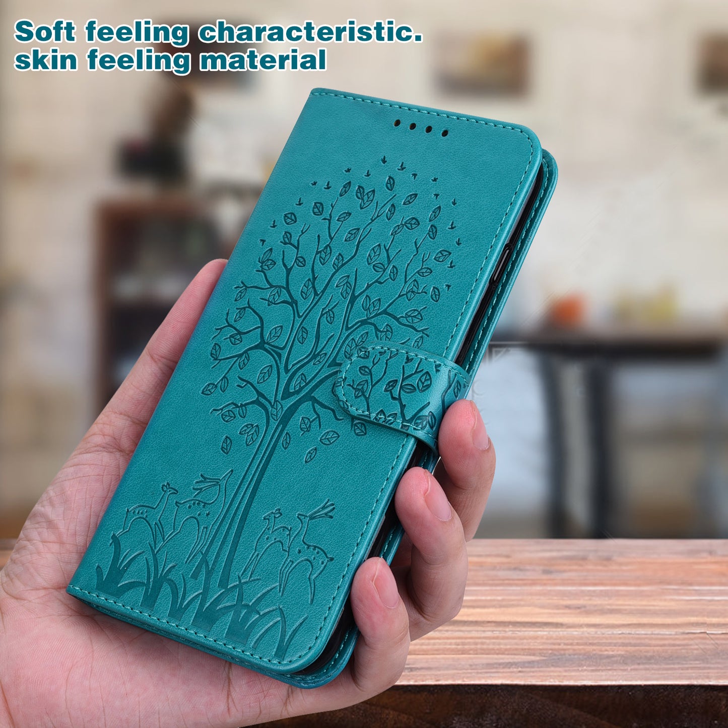 For OnePlus 10 Pro 5G Deer Tree Pattern Imprinted PU Leather Magnetic Flip Cover Stand Wallet Full-Body Protective Case