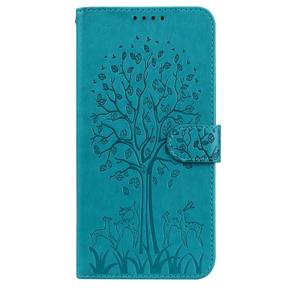 For OnePlus 10 Pro 5G Deer Tree Pattern Imprinted PU Leather Magnetic Flip Cover Stand Wallet Full-Body Protective Case