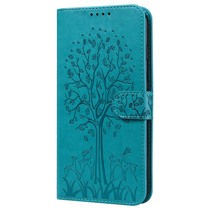 For OnePlus 10 Pro 5G Deer Tree Pattern Imprinted PU Leather Magnetic Flip Cover Stand Wallet Full-Body Protective Case