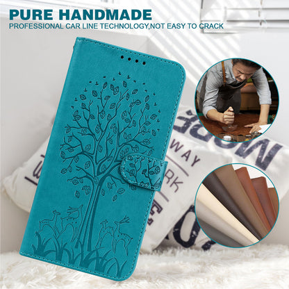 For OnePlus 10 Pro 5G Deer Tree Pattern Imprinted PU Leather Magnetic Flip Cover Stand Wallet Full-Body Protective Case